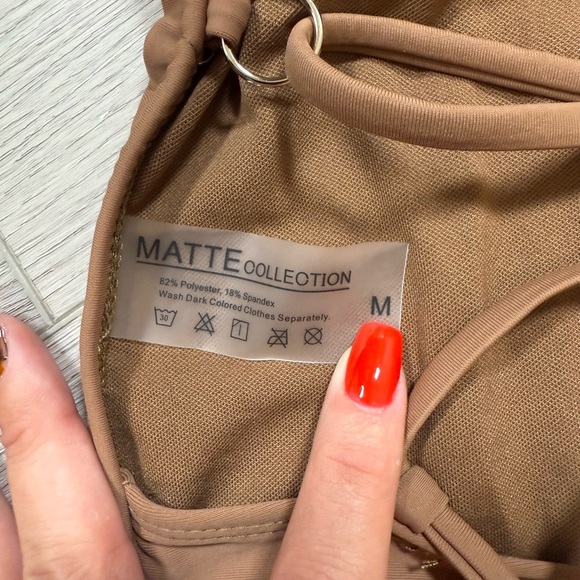 the Matte collection Women Swimsuit L Hi Cut Brown String 1PC medium bathingsuit - Picture 2 of 3